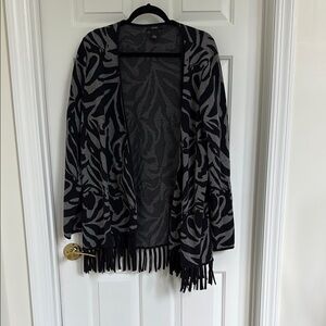 ALFANI Black and Gray Cardigan Sweater with fringe